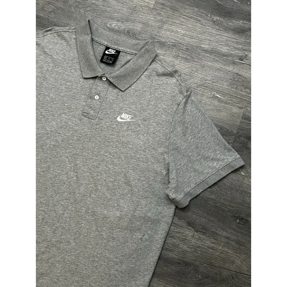 Nike Men's Sportswear Dry Polo Shirt Gray White Cotton Knit Short Sleeve XXL 2XL